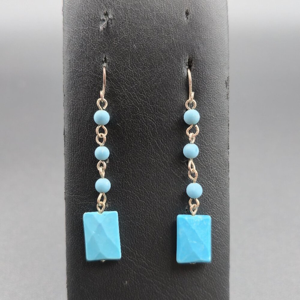 Silver Plated And Copper Long Howlite Stone Earrings A6478